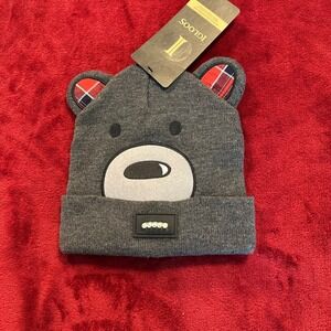 Igloos Kids LED‎ Lighted Beanie Hat Grey Bear Plaid Ears 5-Bulb KH016-MN NWT
